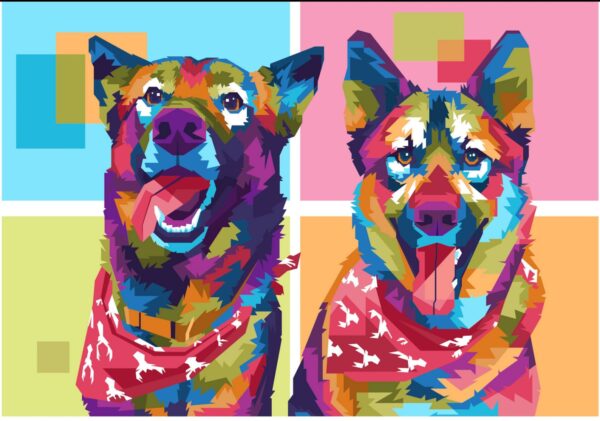 Custom WPAP pet portrait of a dog in colorful geometric pop art style