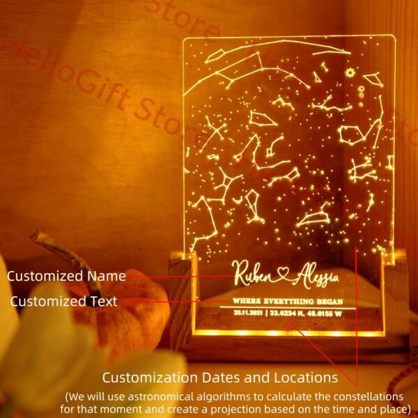 Personalized Constellation Chart Lamp, Custom Night Light, Bedroom Decor, Family Gift, Memorial Day