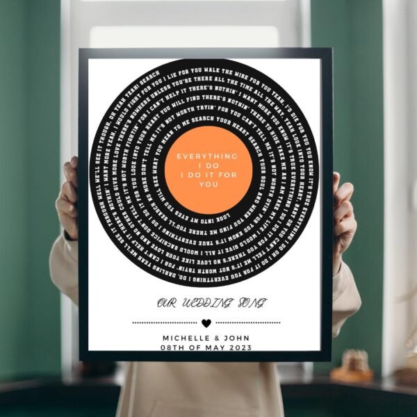il_fullxfull.6263217338_aezh.jpg Custom Lyrics Print | Vinyl Record Style Spiral Lettering with Framed Matte Paper | Minimalist Modern Gift for All Special Occasions